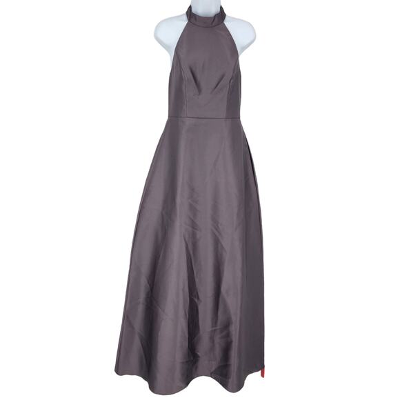 Alfred Sung High Neck Cut Out Formal Bridesmaid Long Dress Caviar Gray Size 4 - Picture 1 of 5